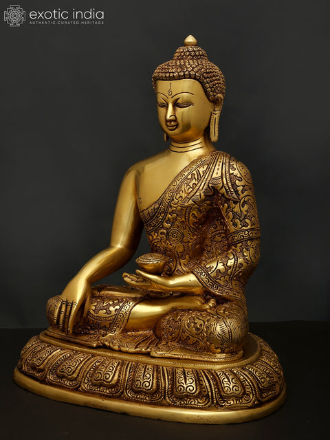 12" Lord Buddha Seated in Bhumisparsha Mudra | Brass Statue