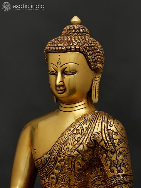 12" Lord Buddha Seated in Bhumisparsha Mudra | Brass Statue