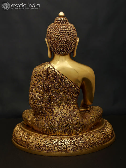 12" Lord Buddha Seated in Bhumisparsha Mudra | Brass Statue