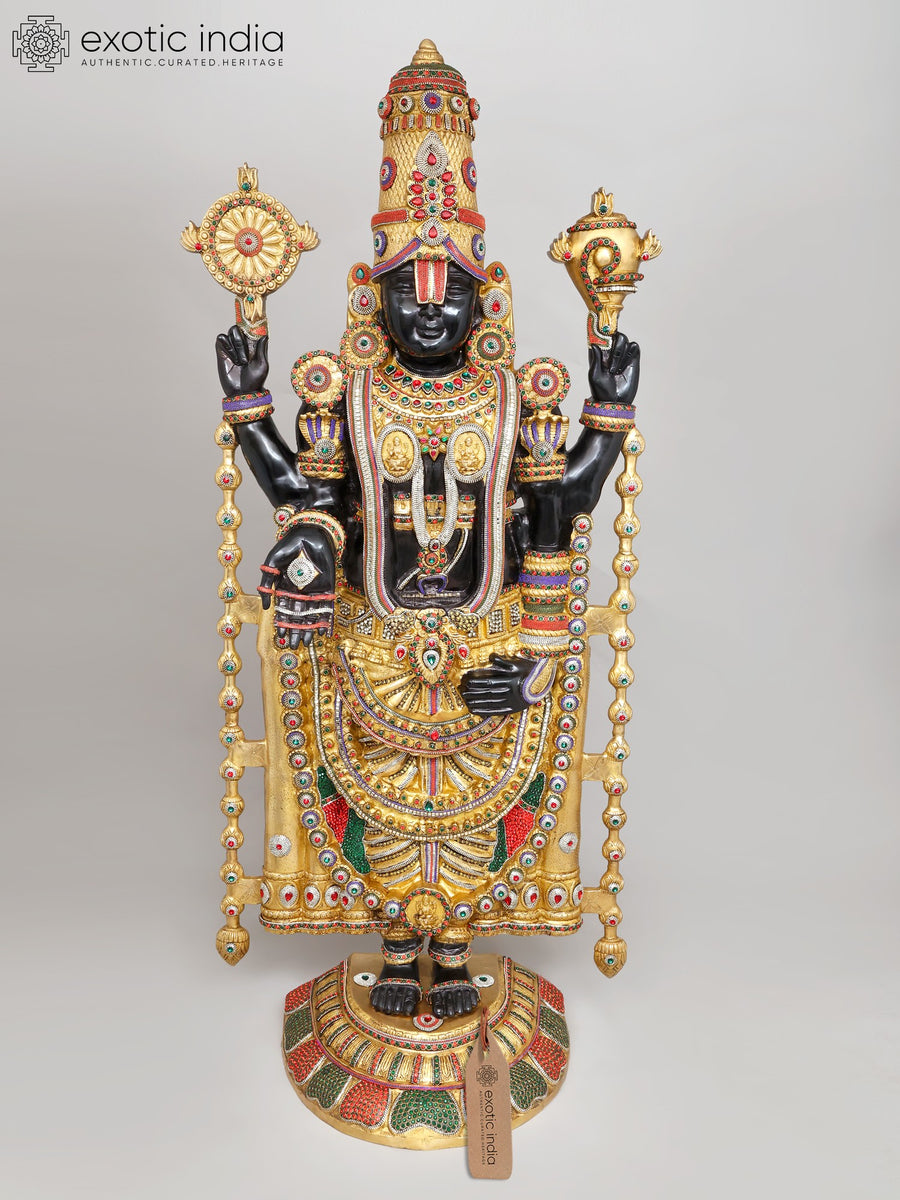 66" Lord Tirupati Balaji Brass Statue with Ornate Stone Work