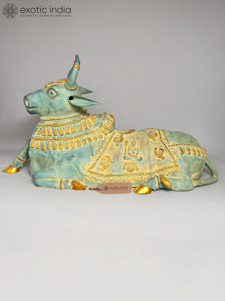 82" Huge Seated Nandi Brass Statue - Shiva's Sacred Vahana