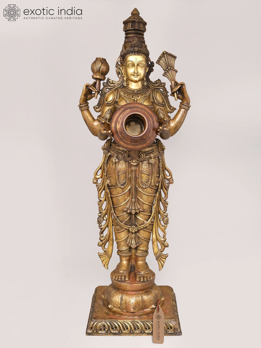 Goddess Lakshmi with Wealth Pot Brass Statue