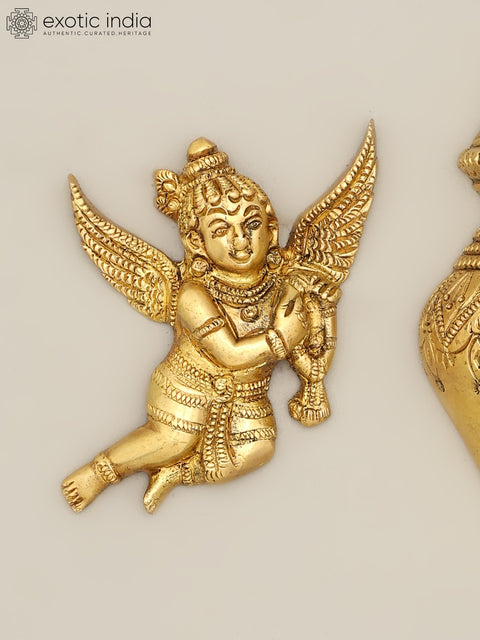 4" Brass Set of Ritual Kalash and Gandharvas | Wall Hanging