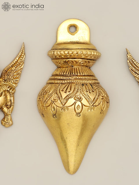 4" Brass Set of Ritual Kalash and Gandharvas | Wall Hanging
