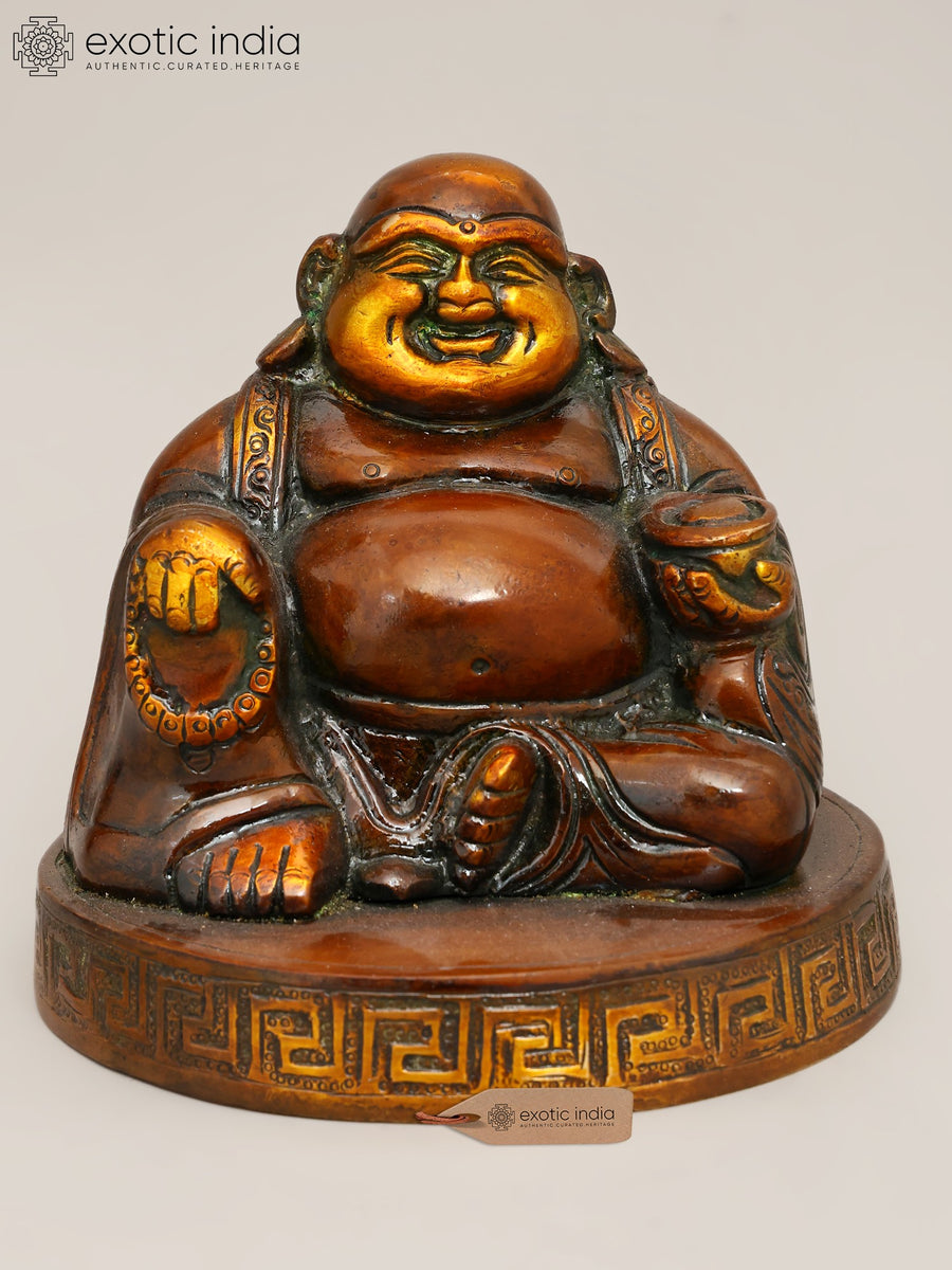 5" Small Brass Laughing Buddha Statue for Home Decor