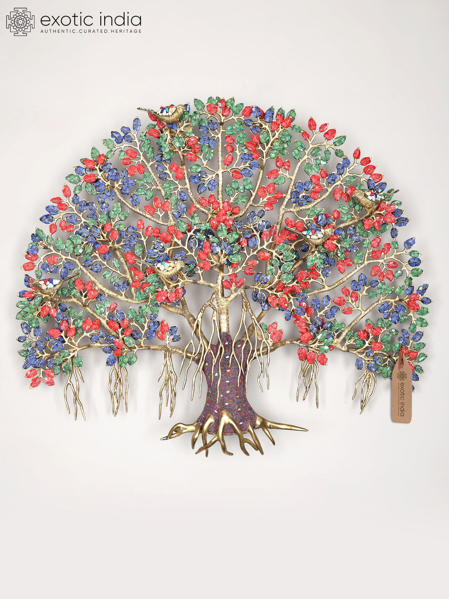 36" Large Kalpavriksha Banyan Tree Brass Wall Hanging with Inlay Work