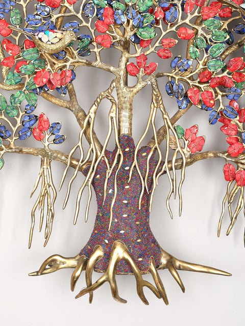 36" Large Kalpavriksha | Banyan Tree in Brass with Inlay Work | Wall Hanging