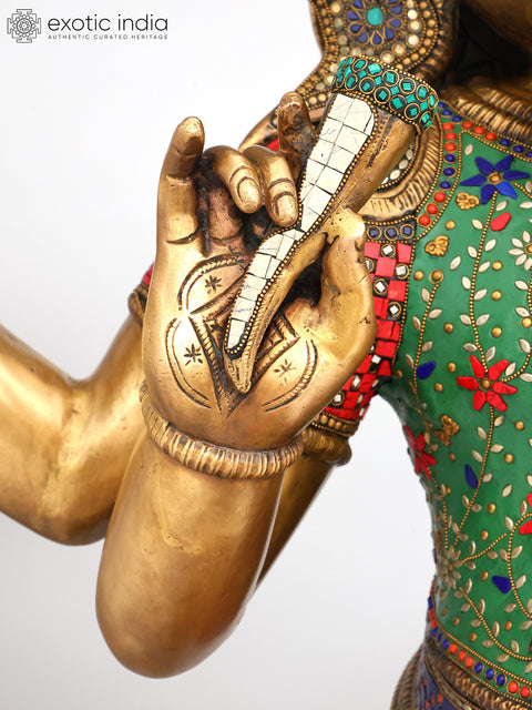 65" Large Size Dancing Lord Ganesha | Brass Statue with Inlay Work