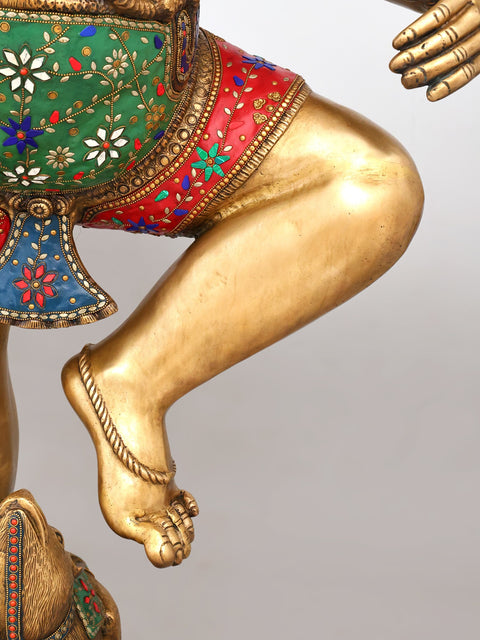 65" Large Size Dancing Lord Ganesha | Brass Statue with Inlay Work