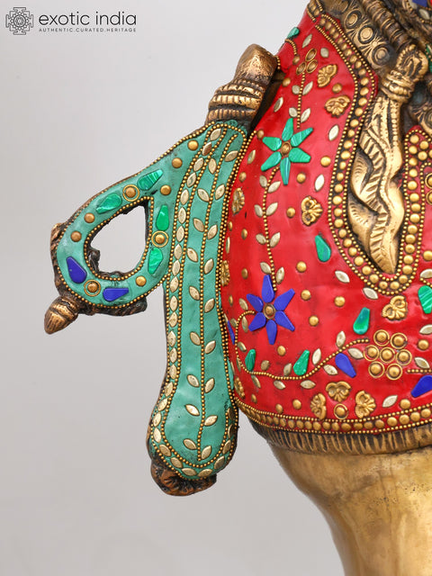 65" Large Size Dancing Lord Ganesha | Brass Statue with Inlay Work