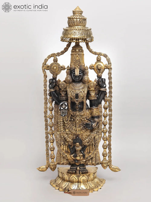 57" Lord Tirupati Balaji Standing on Lotus Brass Statue