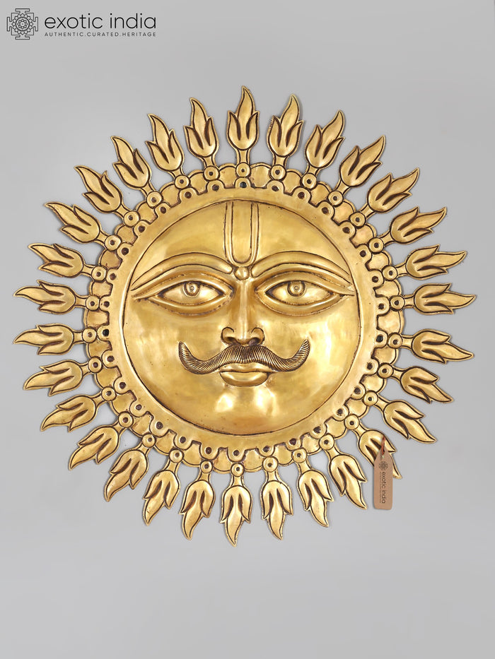 34" Large Surya Dev Brass Statue | Wall Hanging