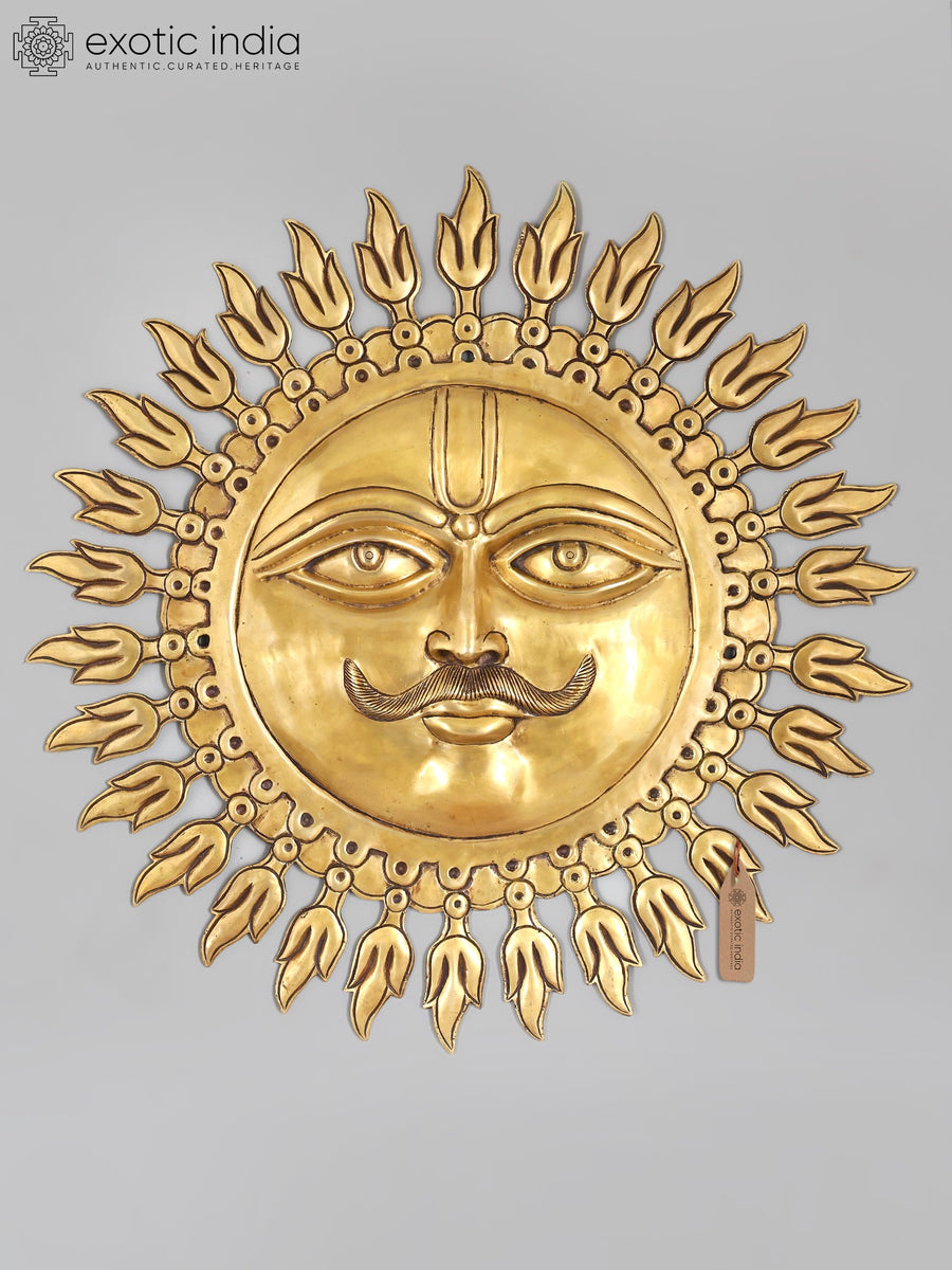 34" Large Surya Dev Brass Wall Hanging Statue for Home Decor