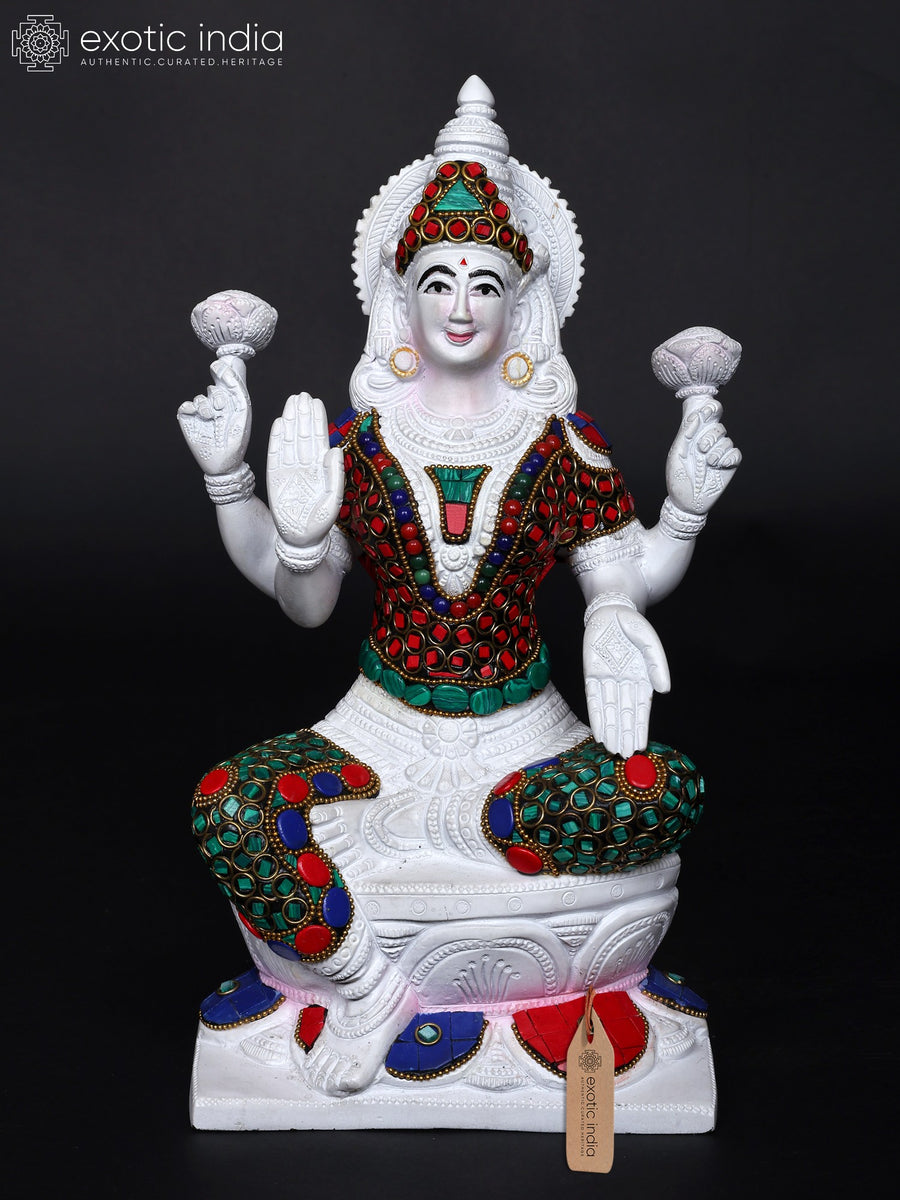 12" Goddess Lakshmi Brass Statue with Inlay Work for Pooja
