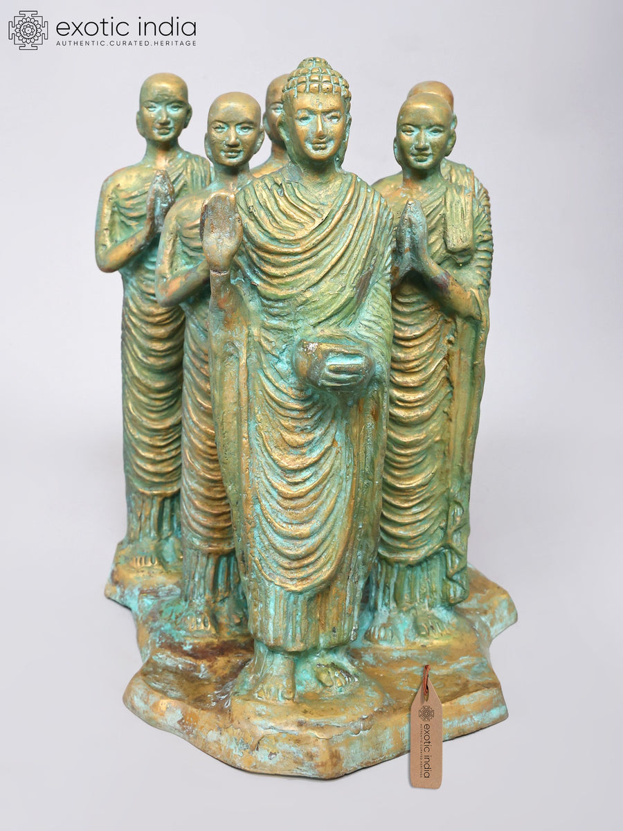 12" Lord Buddha with Disciples Handmade Brass Statue