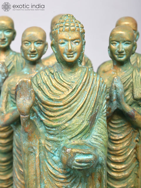 12" Lord Buddha with Disciples | Brass Statue