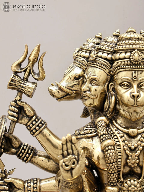 11" Brass Superfine Standing Panchamukhi Lord hanuman on Wood Base