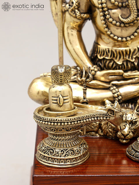 9" Brass Superfine Lord Shiva with Nandi and Shivalinga on Wood Base