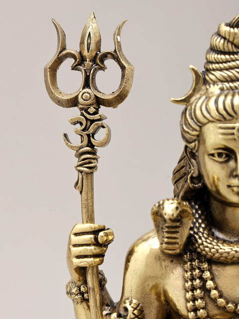 9" Brass Superfine Lord Shiva with Nandi and Shivalinga on Wood Base