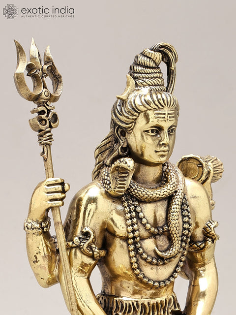 9" Brass Superfine Lord Shiva with Nandi and Shivalinga on Wood Base