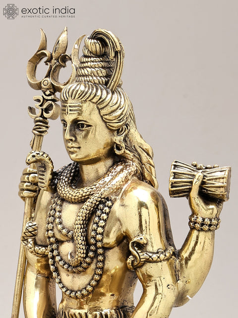9" Brass Superfine Lord Shiva with Nandi and Shivalinga on Wood Base