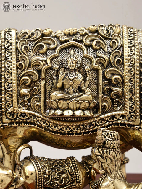 7" Superfine Kamadhenu Cow and Calf with Baby Krishna | Brass Statue on Wood Base
