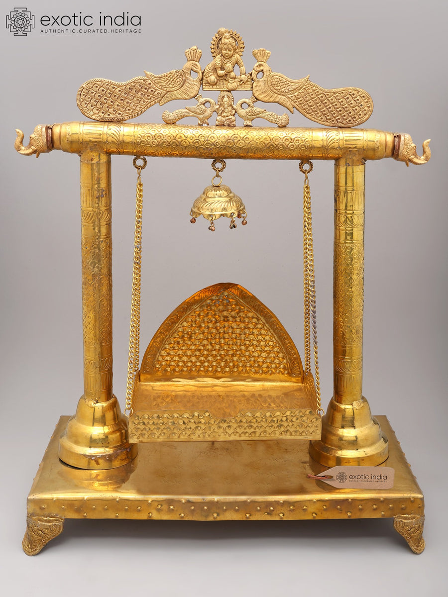 29" Handcrafted Brass Jhula Swing for Laddu Gopal Idol - Temple Pooja