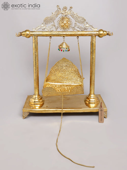 41" Peacock Design Brass Swing for Deity Home Decor