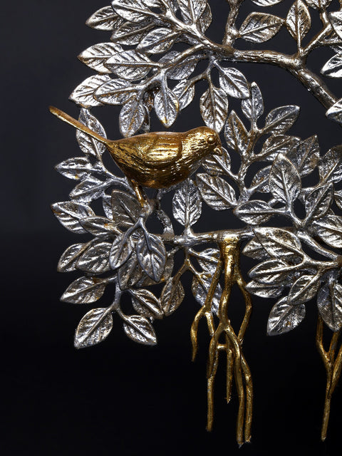 26" Silver Toned Brass Tree of Life with Chirping Birds