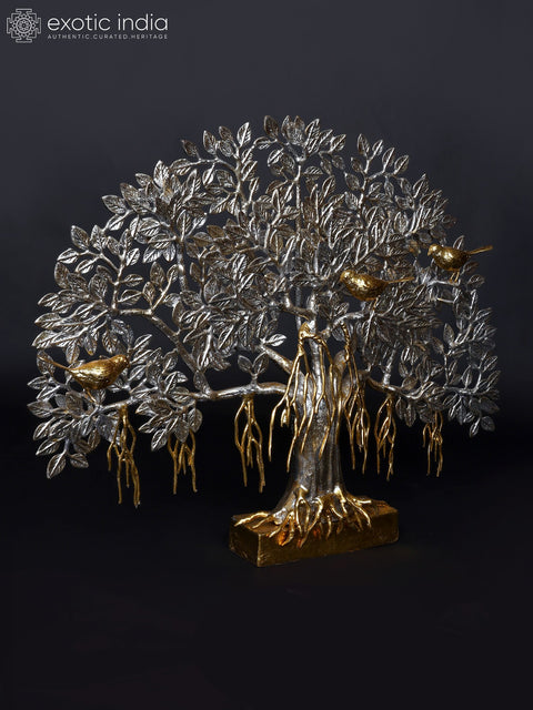 26" Silver Toned Brass Tree of Life with Chirping Birds