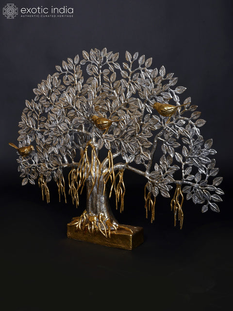 26" Silver Toned Brass Tree of Life with Chirping Birds