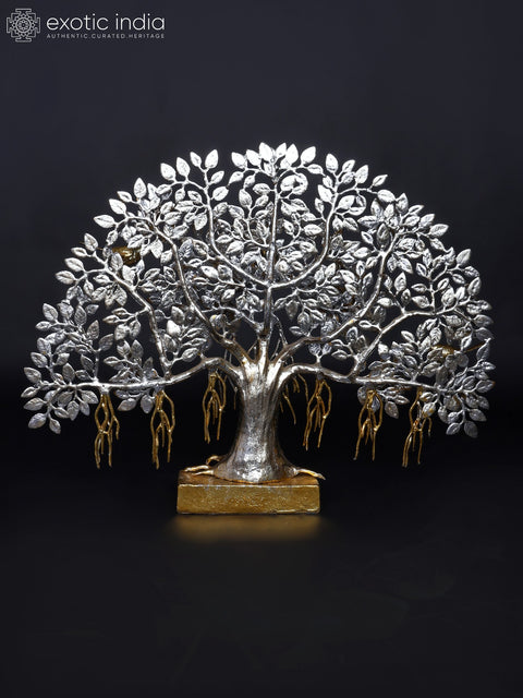 26" Silver Toned Brass Tree of Life with Chirping Birds