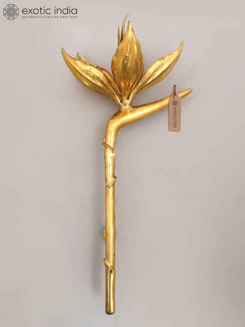 32" Handcrafted Brass Lotus Door Handle for Home Decor