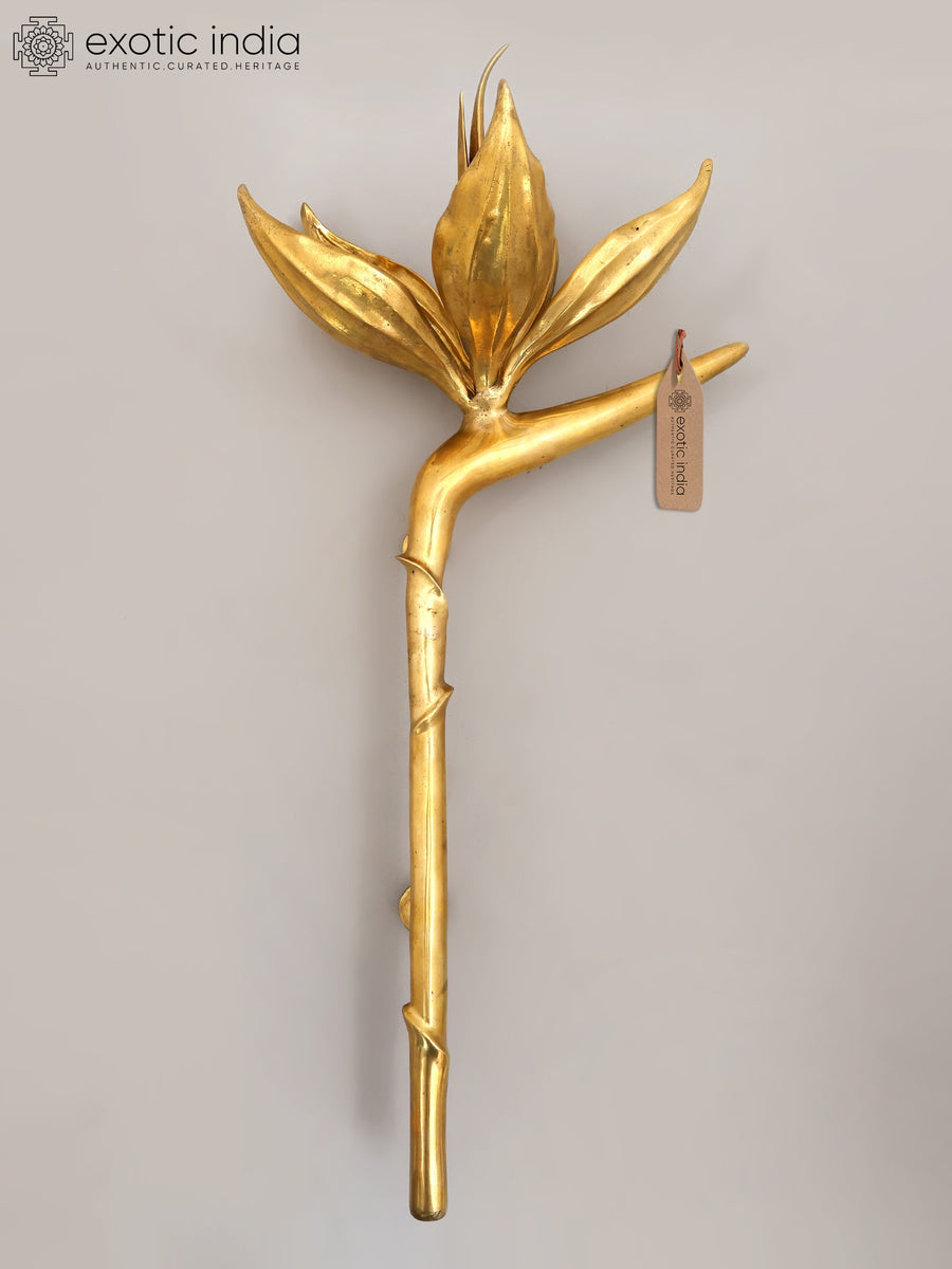 32" Handcrafted Brass Lotus Door Handle for Home Decor