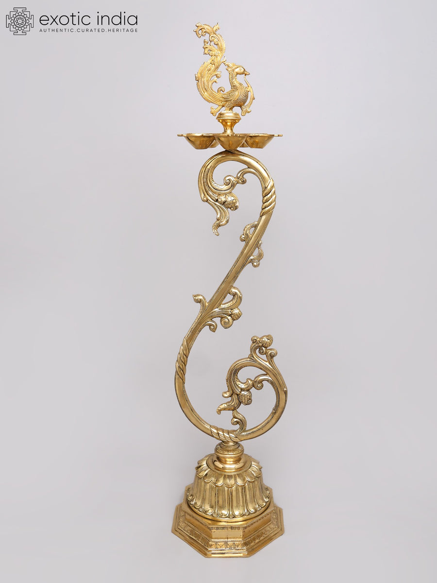 57" Large Handcrafted Brass Peacock Lamp with Stand for Home Decor