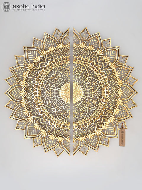 28" Brass Mandala Design Door Handles Pair