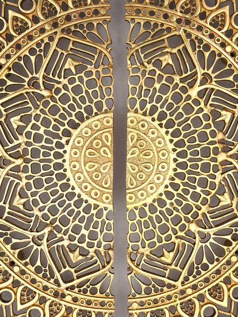 28" Brass Mandala Design Door Handles Pair