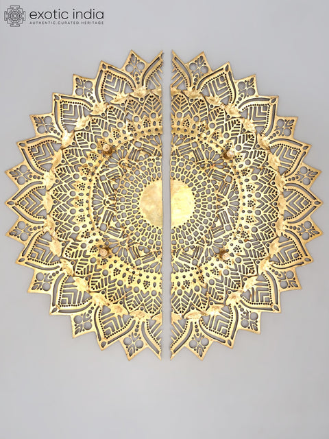 28" Brass Mandala Design Door Handles Pair