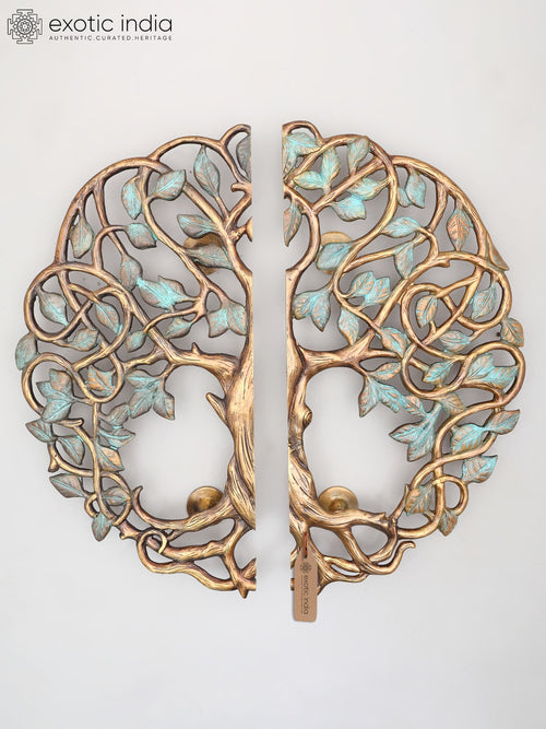 20" Brass Tree Design Door Handles Pair for Home Decor