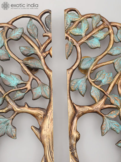 20" Tree Design Pair of Door Handles in Brass