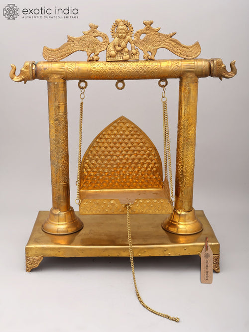 20" Brass Jhula Swing Idol for Laddu Gopal Krishna Pooja