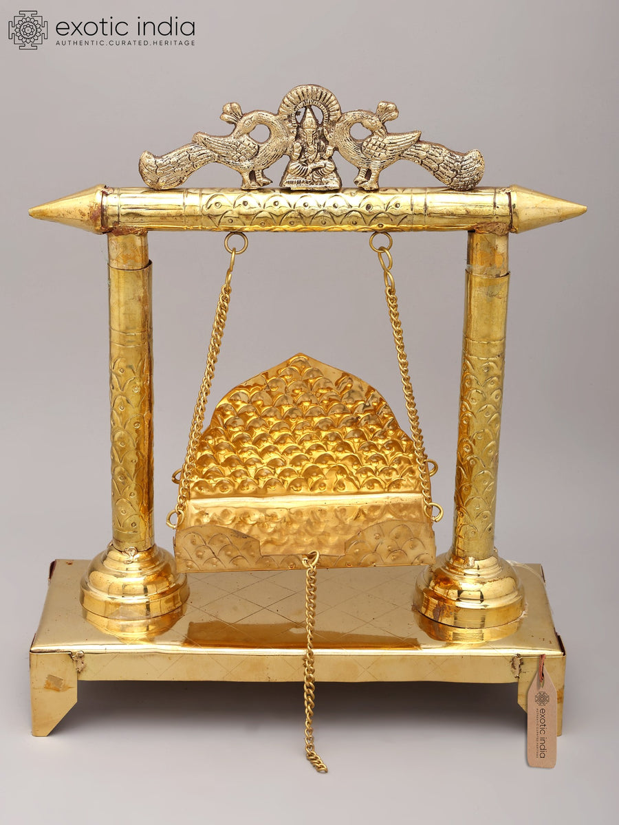 15" Lord Ganesha Peacock Design Brass Swing Statue
