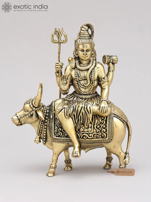 6" Brass Lord Shiva Seated on Nandi Blessing Statue Handmade
