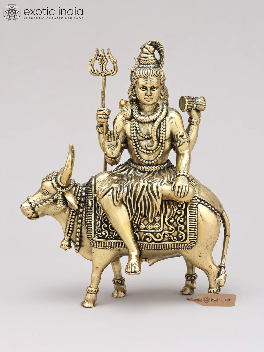 6" Brass Lord Shiva Seated on Nandi Blessing Statue Handmade