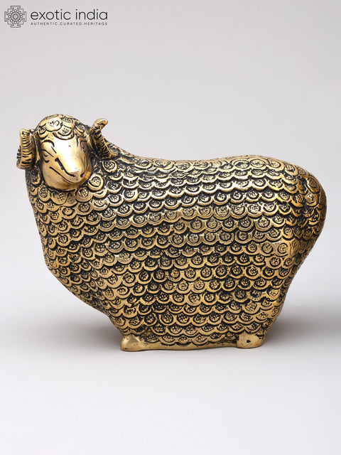 6" Small Pair of Auspicious Sheeps with Prosperity Coins | Brass Statues