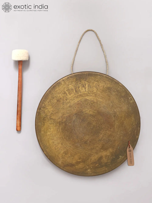 18" Tibetan Buddhist Brass Gong with Wooden Beater for Meditation