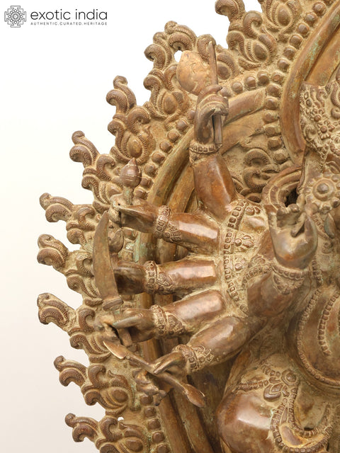 31" Large Twelve Armed Lord Ganesha Dancing on Mushak | Brass Statue | Made in India