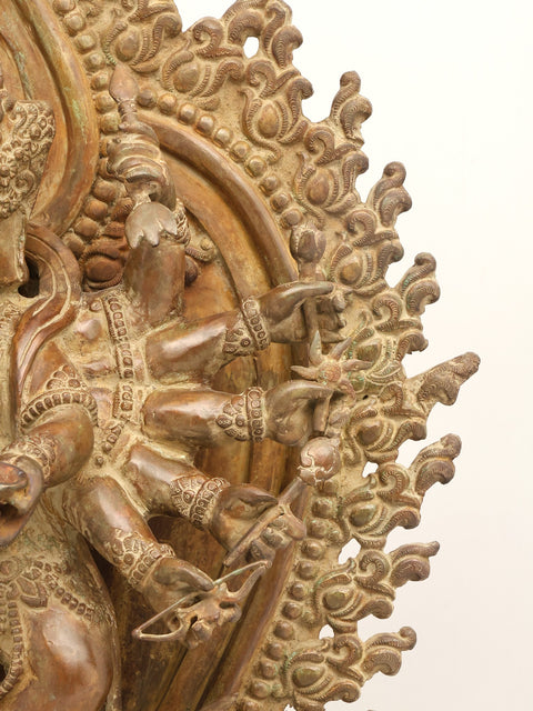 31" Large Twelve Armed Lord Ganesha Dancing on Mushak | Brass Statue | Made in India