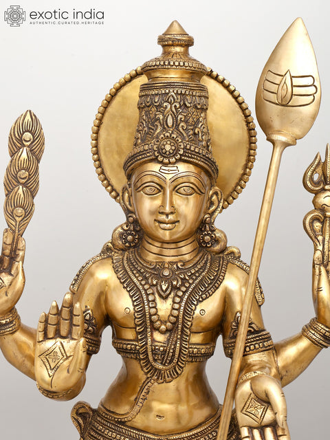 48" Large Four Armed Standing Lord Murugan in Blessing Gesture | Brass Statue