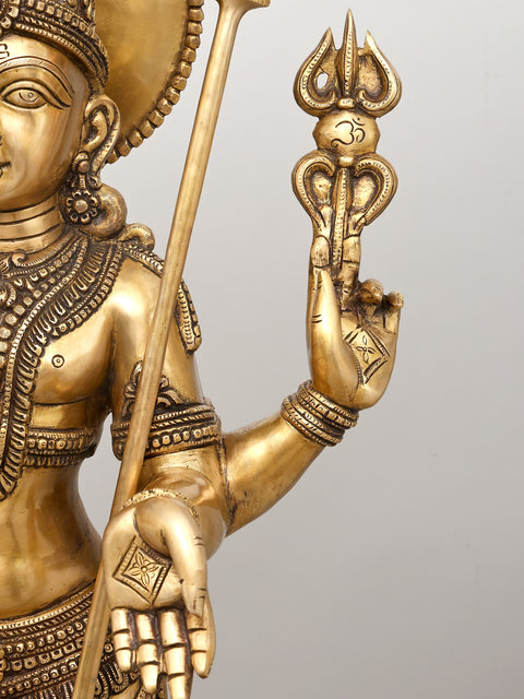 48" Large Four Armed Standing Lord Murugan in Blessing Gesture | Brass Statue